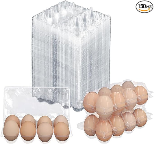 150 Pack Bulk Egg Cartons, Clear Plastic Chicken Egg Holders, Egg Tray Carton Holder for Home & Kitchen, Farm & Market Use, An Eco-Friendly Egg Storage Solution, 8 Grids，(Medium Size)…