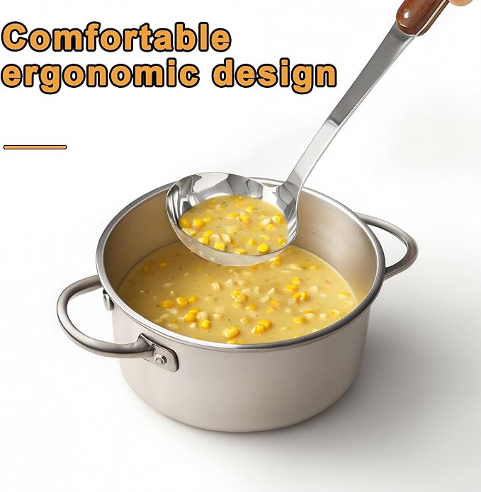 FJNATINH Stainless Steel Wok Spatula,Ladle,Skimmer Ladle Tool Set,Mirror Polished Cooking Utensils with Wooden Handle,Easy to Clean Wok Accessories,Sliver 3 PCS