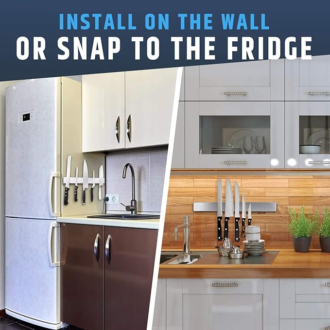 Premium Magnetic Knife Holder for Refrigerator that Doesn't Slide – 17 Inch Professional Double Sided Knife Strip for Fridge - Knife Rack/Knife Bar With Powerful Magnetic Pull Force (Upgraded Version)