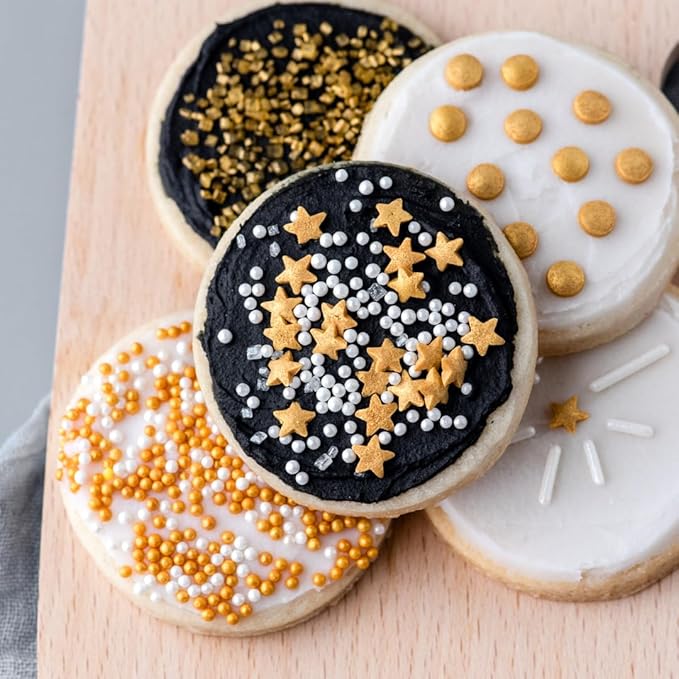 Sweets Indeed Sprinkles 6 Cell Edible Sprinkle Mix Jimmies Perfect for Cake Decorations Baking Ice Cream Cookies Cupcake Topper (Gold)