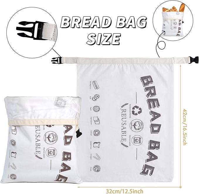 Reusable Bread Bags for Homemade Bread,Cotton Bags with Food Grade TPU Liner Extend Freshness, Large Capacity Cloth Bag for Travel Friendly,Washable,Refrigerable, Gift for Bakers (Set of 2)