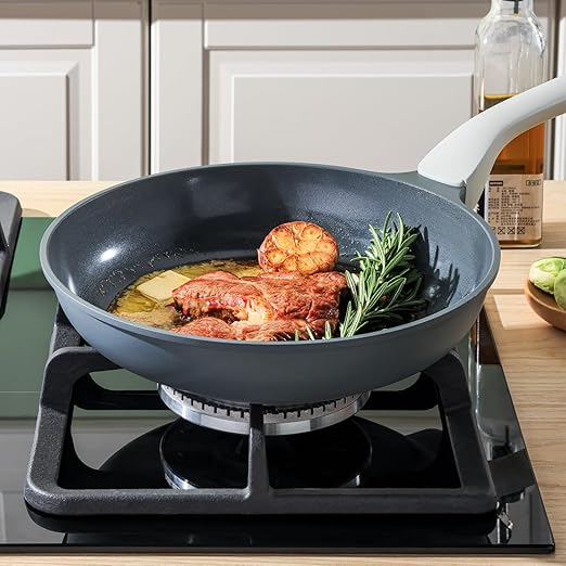 Nonstick Ceramic Frying Pan Set, Non Toxic Nonstick Pan Skillet, Healthy Egg & Omelet & Chef's Pan, PTFE PFOA & PFAS Free, Induction Compatible (8+12 Inch)