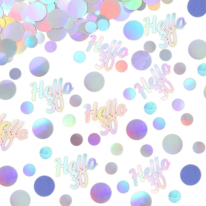 Hello 30 Birthday Confetti for Tables Iridescent Circle Dots Happy 30th Birthday Party Decorations for Her Women Thirty Years Old Birthday Table Scatters Confetti Decor Supplies 300PC
