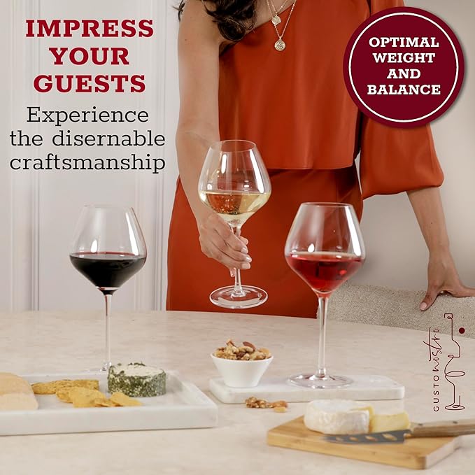 Gusto Nostro Crystal Wine Glasses Set of 4, 22 Oz Long Stem Modern Wine Glasses for White and Red Wine, Dishwasher Safe, Fancy, Elegant, Large and Tall Wine Glass for Wedding Christmas Anniversary