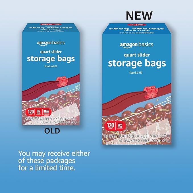 Amazon Basics Slider Quart Food Storage Bags, BPA Free, 120 Count (Previously Solimo)