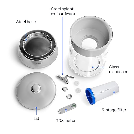Culligan with ZeroWater Technology 40-Cup Glass Water Filter Dispenser – Includes 5-Stage Advanced Water Filter, Certified to Reduce Lead, Total PFAS (Forever Chemicals), Fluoride, and Chlorine