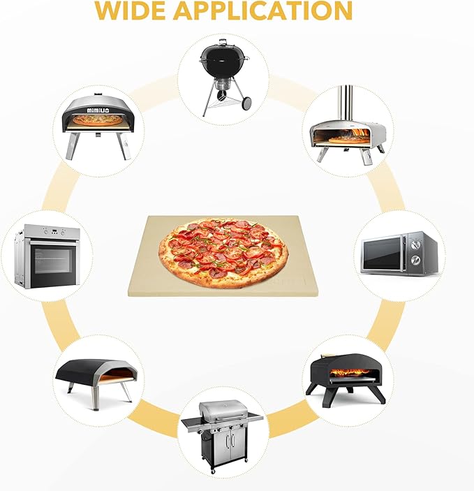 Pizza Stone for Oven and BBQ Grill, 13 inch Square Bread Baking Stone, Heavy Duty Large Ceramic Pizza Pan for Baking Pie Cookie and Cheese