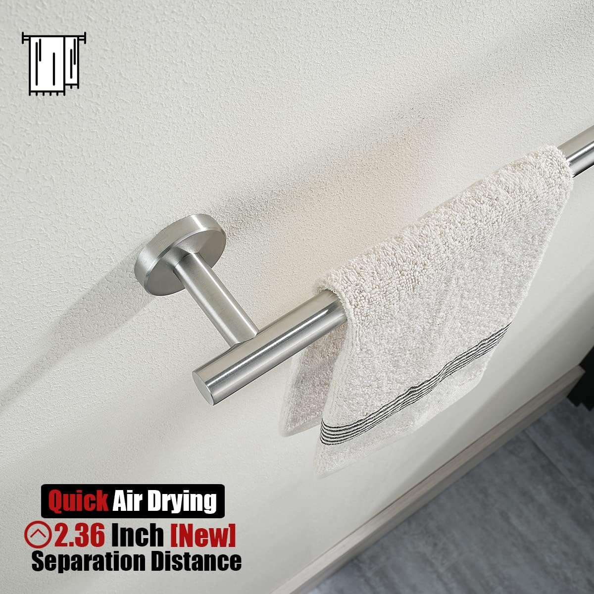 JQK Towel Bar Brushed Steel, 19 Inch 304 Stainless Steel Thicken 0.8mm Towel Rack Bathroom, Towel Holder Wall Mount, Useable Length 16 Inch TB110L16-BN