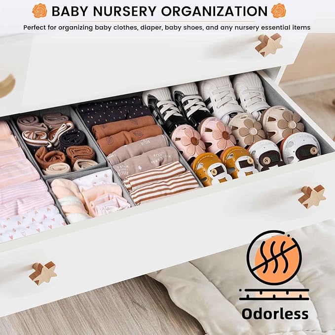 Criusia 20 Pack Drawer Organizer Bins - Grey Fabric Closet Organization and Storage Dividers for Baby Clothes, Adult Socks, Underwear, Bra, etc.
