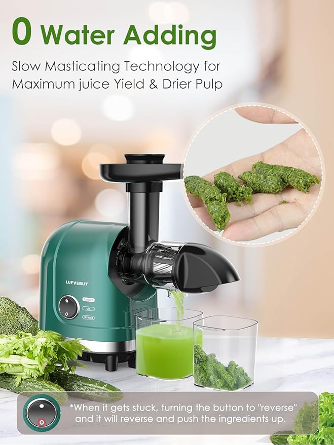 Cold Press Juicer Machine for Fruits & Vegetables, Masticating Juicer, Wheatgrass Celery Juicer with 200W Quiet Motor Reverse Function, High Juice Yield Slow Juice Extractor BPA-Free Easy to Clean