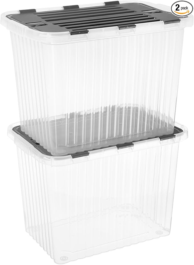 Superio Storage Bins with Lids, Clear Plastic Containers for Organizing, Stackable Totes, BPA Free, Odor Free, Organizer Boxes for Home, and Dorm (2 Pack, 20.25"x14"x14.6")
