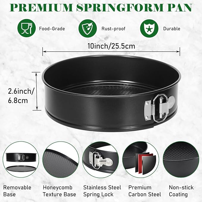 Tellshun 10 Inch Springform Pan Tin With 50Pcs Parchment Paper Nonstick Baking Mold Round Leakproof Removable Bottom Bakeware for Cake Cheesecakes Pie Pizza and Quiches