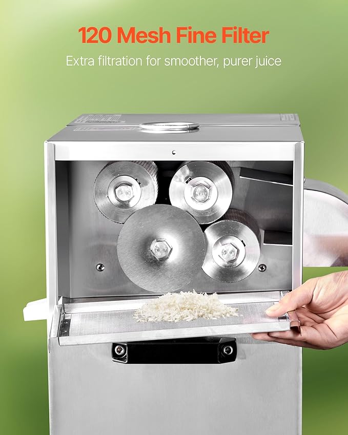 VEVOR Commercial Sugar Cane Juicer, 800W Electric Sugarcane Juicer Machine with 661LBS/H High Output, 4 Stainless Steel Rollers, Sugar Cane Press Juice Extractor Squeezer for Home/Commercial Use