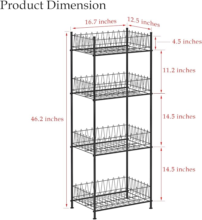 ETELI Water Bottle Organizer 4 Tier FreeStanding Water Bottle Holder Storage Rack Floor Metal Drink Soda Can Organizer for Pantry Kitchen Food Storage, Black