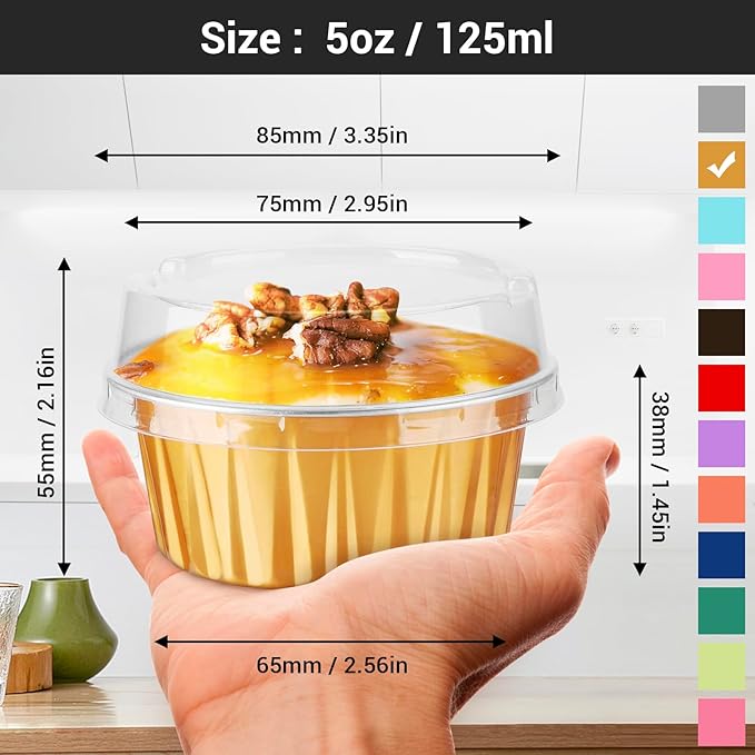EUSOAR Mini Cheesecake Containers, 30pcs 5oz 125ml Aluminum Foil Muffin Liners Cups with Lids, Cupcake liners Baking Cups, Disposable Foil Ramekins Creme Brulee Pans Holders, Mini Pie Pans with Lids