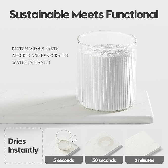 2PCS Diatomite Marble Stone Drying Mat for Kitchen Counter, Water Absorbing Soap Tray Stone Faucet Mat for Bathroom, Quick Dry Splash Guard Sink Protector, Vanity Dish Dispenser Sponge Holder, 8"x3.8"