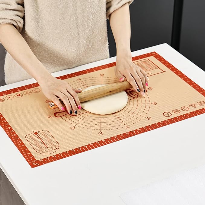 Cook's Aid Silicone Pastry Mat Extra Large with Measurements 26''x16'' for Reusable,Non-slip Silicone Baking Mat, Counter, Dough Rolling, Oven Liner,Fondant/Pie Crust, Red