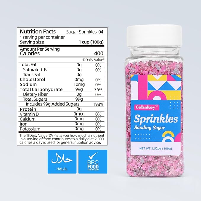 Sanding Sugar Edible Silver Glitter Stars Mix, Edible Pink Sugar Sprinkles for Cake Decorating, Sparkling Edible Pink Sanding Sugar for Cupcake Toppers Cookie Decorations For Wedding Party Celebrations 3.5oz (Pink)