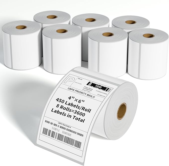 Thermal Shipping Labels, 4"x6" Direct Thermal Labels, FungLam Mailing Postage Shipping Label Compatible with Zebra, Munbyn, Rollo and Polono Printers,450 Labels/Roll, 8 Rolls.