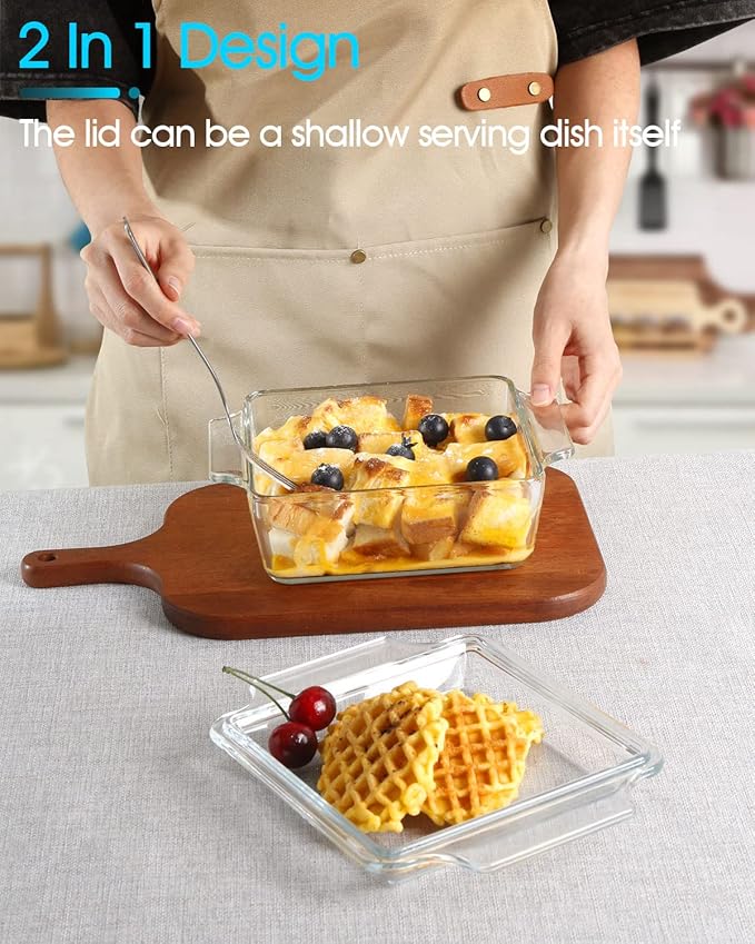 NUTRIUPS 6x6 Inches Square Glass Casserole Dish With Glass Lid - Microwave Safe Bakeware for Cooking