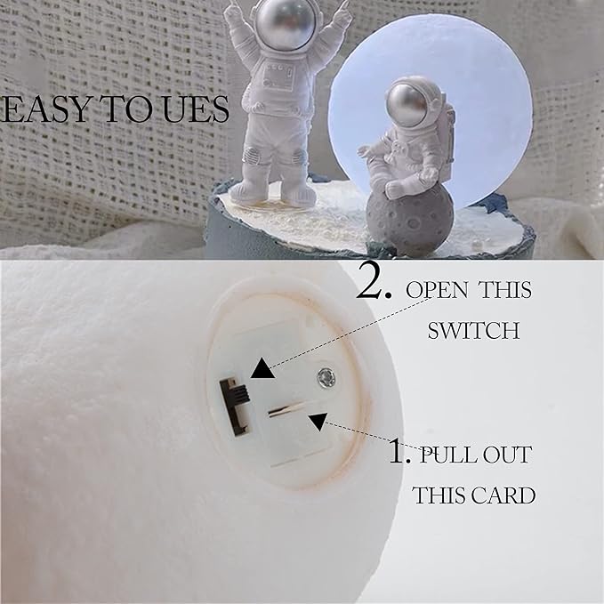 Cake Topper for Kids Astronaut Space Birthday Cake Decoration, 3D Soft Light Moon Outer Space Cake Topper for Party Supply, LED Moon Planet Birthday Cake Decoration