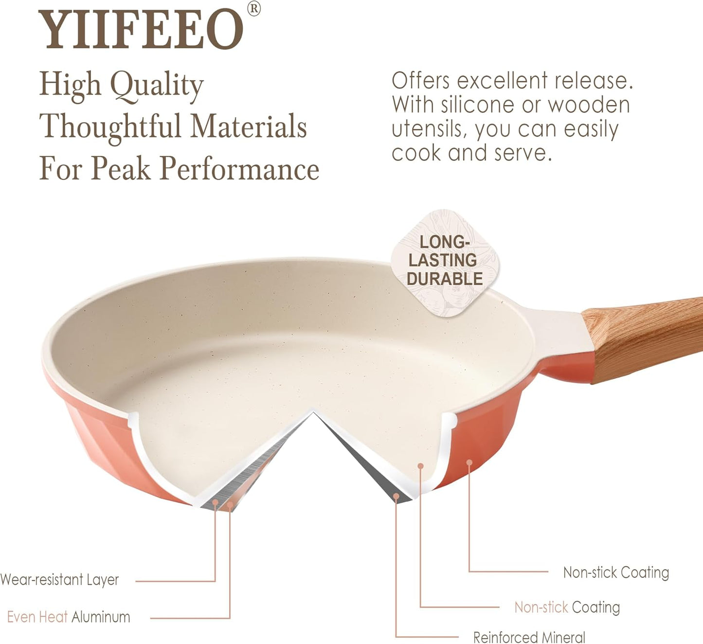 Frying Pans Non stick - 3 PCS Nonstick Frying Pan Set Omelette Pans for Cooking Set, Granite Skillet Set Kitchen Induction Cookware Chef's Pan Gift, 8", 9.5" &11", Coral Pink