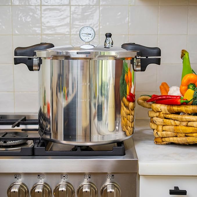 Barton Pressure Canner 22-Quart Capacity Pressure Cooker Built-in Pressure Gauge with (1) Rack, Aluminum Polished