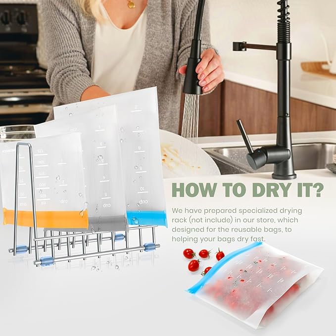 Dishwasher Safe Reusable Storage Bags Stand Up - BPA Free Reusable Sandwich Bags - Leakproof Gallon Freezer Bags, Silicone Food Storage Bag - Multicolor 8 Gallon + 8 Sandwich + 8 Snack Bags