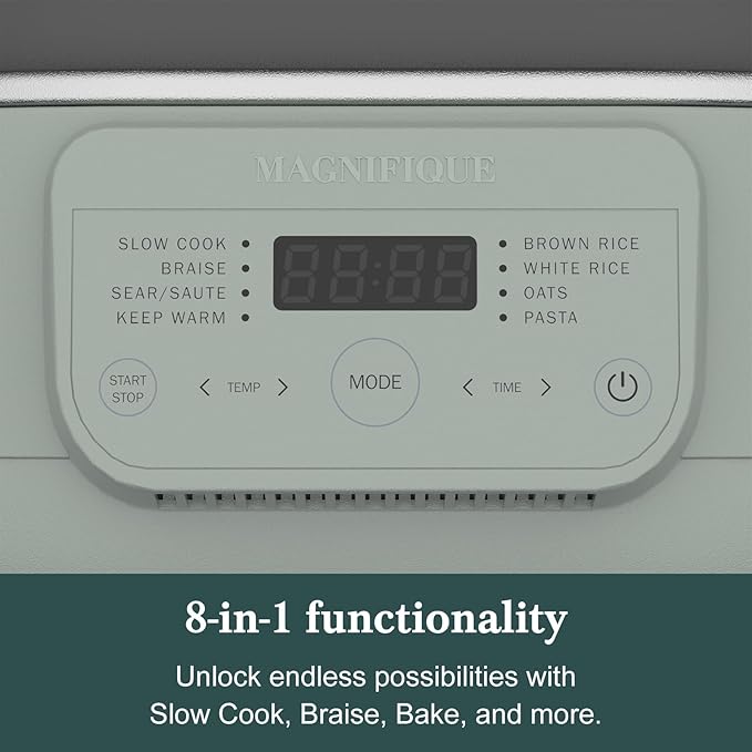 6 Quart Slow Cooker, with 8-in-1 Multi-Cooker, Casserole Programmable crock pot, Dutch Oven, Pasta, Nonstick, Oven Safe Pot to 500°F, Olive