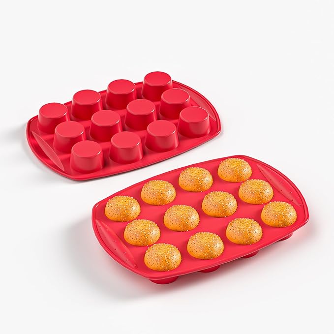 2 Inch Round Muffin Pan,2 Pcs 12 Cups Egg Bites Silicone Mold,Cupcake Pan Molds For Baking English Muffins and Egg Bites,Cookies,Whoopie Pies,Mini Cakes,Biscuits,Buns