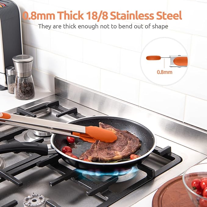 Heat Resistant Silicone Kitchen Tong: U-Taste 16 inch Extra Long Large 480ºF Hot Proof Cooking Tong with Sturdy Non Stick Rubber Tips & Non Slip Silicon Coated Steel Handle for Grilling BBQ (Orange)