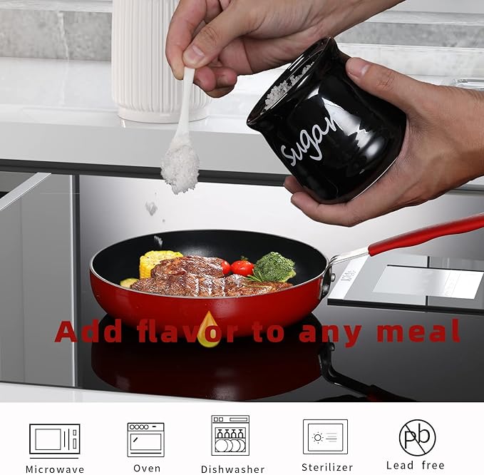 ONTUBE Ceramic Sugar Bowl with Lid and Spoon 12oz (Black)