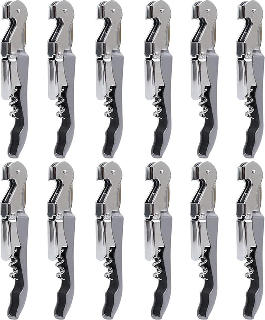 RECUTMS 12 Pack Wine Opener Corkscrews for Wine Bottles Heavy Duty Stainless Steel with Foil Cutter Small Stainless Steel Gift for Home Wedding Party Bartenders Servers Waiter（gray）