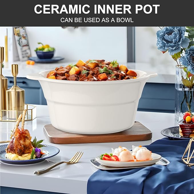 MAGNIFIQUE 5 Quart Programmable Slow Cooker with Auto Warm Setting, Glazed Ceramic Liner, Kitchen Small Appliance for Family Dinners, Black