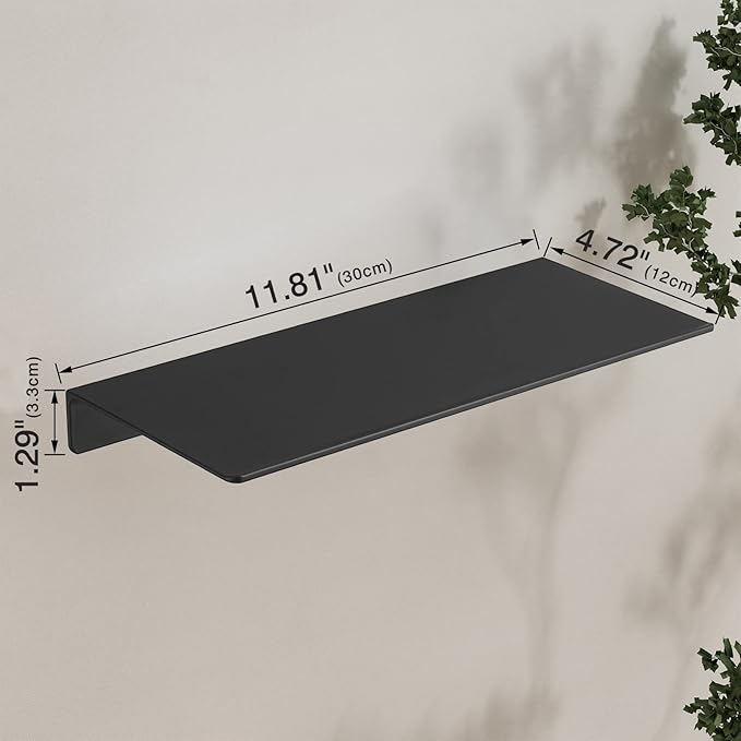 JOOM Metal Floating Shelf, 12" Black Shelf, Small Display Shelf for Wall Storage