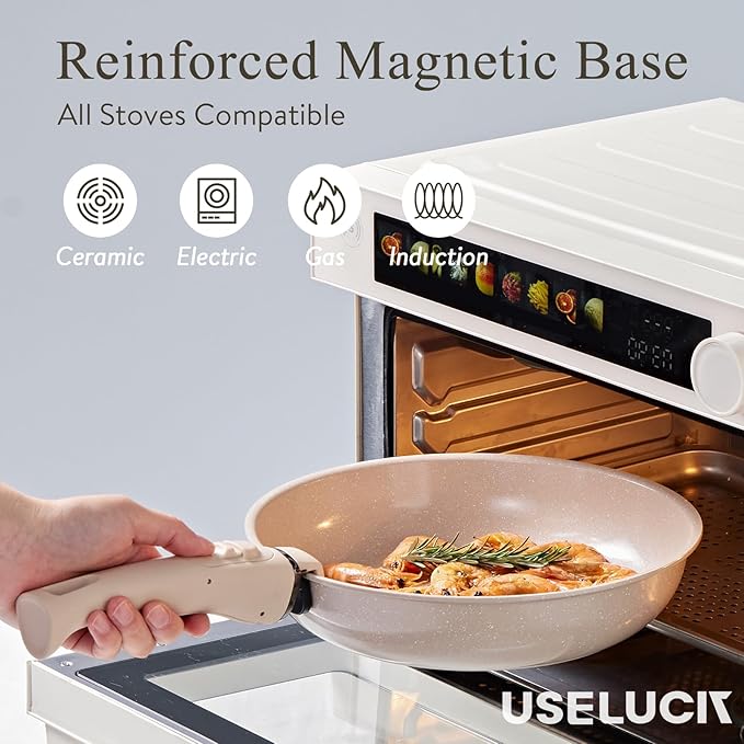 Pots and Pans Set Healthy Non toxic Non Stick Ceramic Cookware Set 21 Pcs Detachable Handles, Oven Safe, Induction Dishwasher, Stackable Frying Pan (PFOS, PFOA Free),Taupe