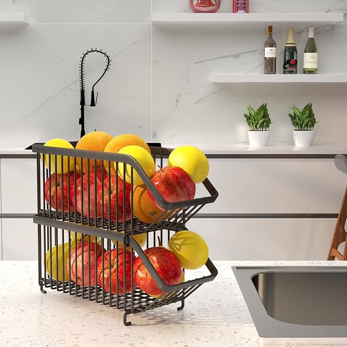 GILLAS 4 Pack Stackable Soda Can Organizer for Refrigerator, Can Holder Dispenser, Canned Food Storage Rack for Fridge, Kitchen, Countertops, Cabinets, Black