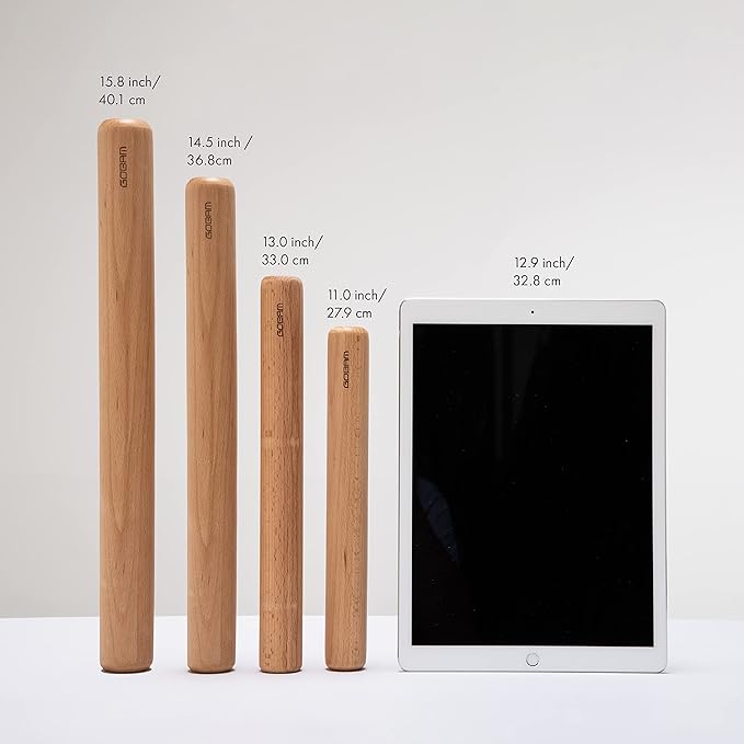 GOBAM Wood Rolling Pin, Medium - Dough Roller for Pasta, Cookies, Pie, Pizza, Chapati, Fondant, Rolling Pins for Baking, Bread Making Tools and Supplies - 13 x 1.38 Inches