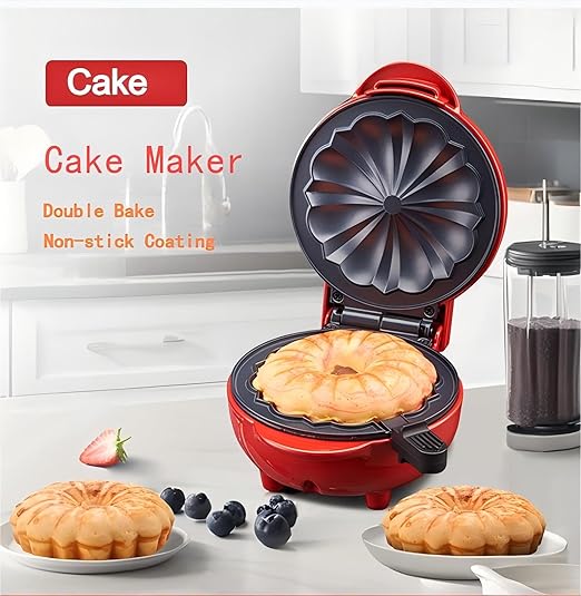 Cake Maker Lava Cake Maker Mini Donut Maker Waffle Maker Pancakes Maker Machine for Breakfast, Snacks, Desserts Non-stick Surface, Cake Machine, Double-sided Heating, White