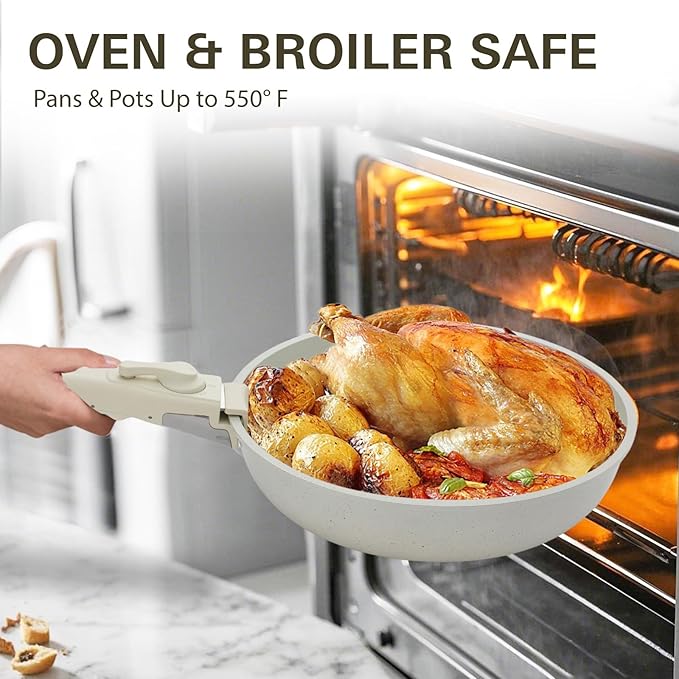 UCClife 17-Piece Nonstick Cookware Set, Family Kitchen Pots & Pans with Removable Handles, Oven & Dishwasher Safe, PFAS-Free for Everyday Cooking