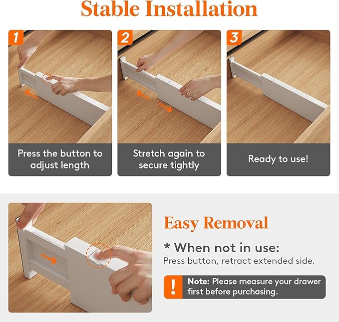 Lifewit 8 Pack Drawer Dividers 4" High,11-17" Adjustable Dresser Drawer Organizers for Clothes, Expandable Dresser Separators in Bedroom/Bathroom/Kitchen/Vanity/Office Organization and Storage, White