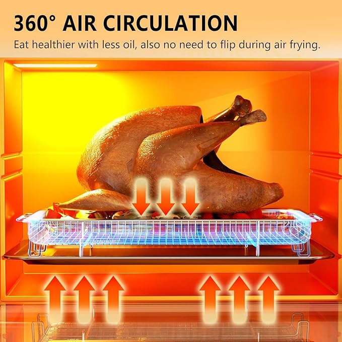 Air Fryer Basket for Oven, 3 Set Stainless Steel Oven Air Fryer Basket and Tray with 90 PCS Parchment Papers, OPENICE Air Fryer Pans and Crisper Tray - 18.7" x 12.8", 15.6" × 11.6" & 12.8" × 9.6"