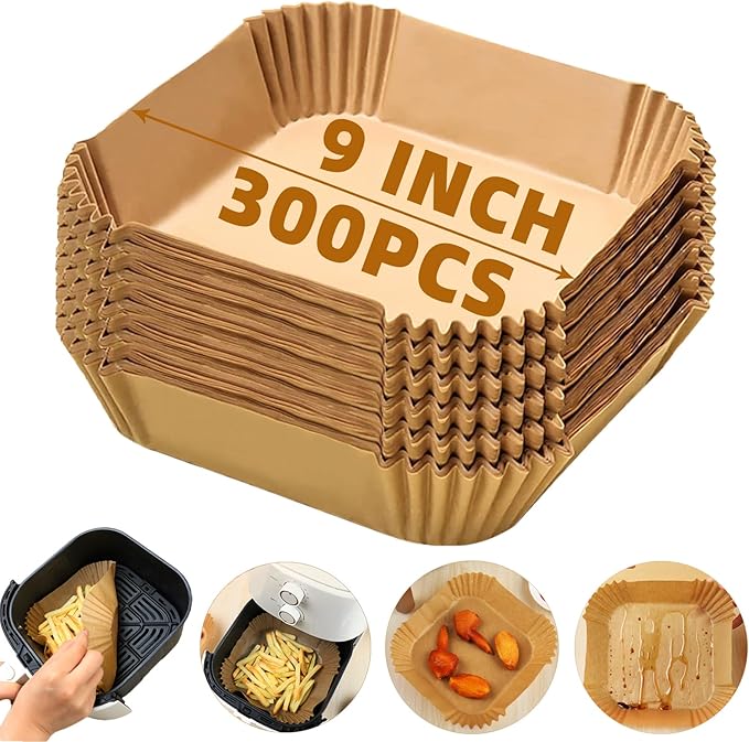 300PCS Air Fryer Liners Disposable for 5-8QT Air fryer,9 Inch Square Air Fryer Parchment Paper Liners for COSORI 5 6QT,Ninja 5/5.5 QT AF141/181,Paris Hilton 6-Quart,Chefman,Cuisinart,Instant Pot