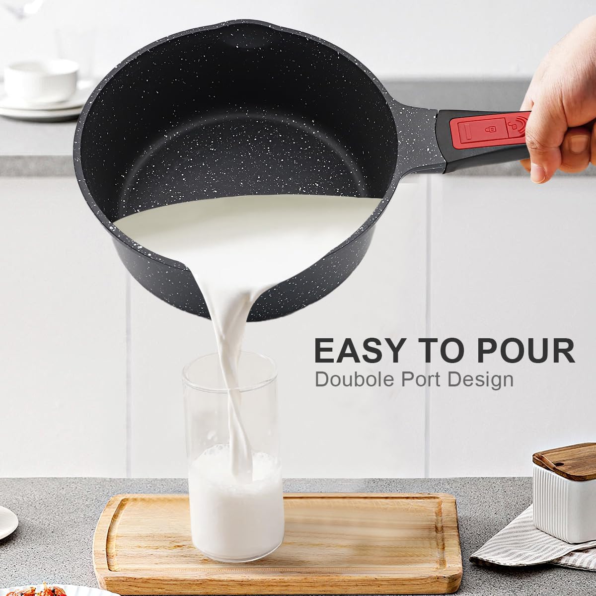 2.3 Quart Nonstick Saucepan with Lid, Small Sauce Pan for Cooking Milk Pot with Detachable Handle, Compatible for All Stoves, Oven Safe (Black)