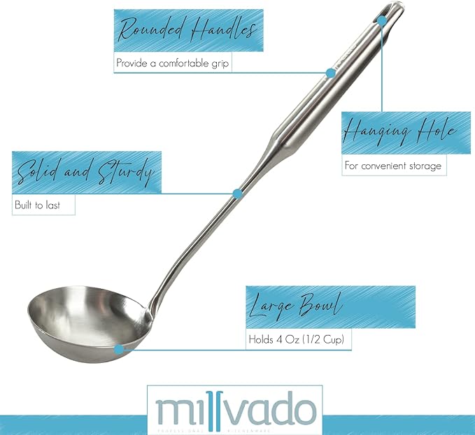 Soup Ladle, Stainless Steel Ladle, 15" Ladles for Serving or Cooking, Dishwasher Safe, Heavy Duty Durable Metal, Kitchen Ladel