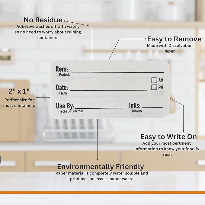 2x1 Dissolvable Food Labels, 1000 Label Stickers, Bottle Labels for Storage Bins, Sticker Labels for Food containers, (1000, Black)