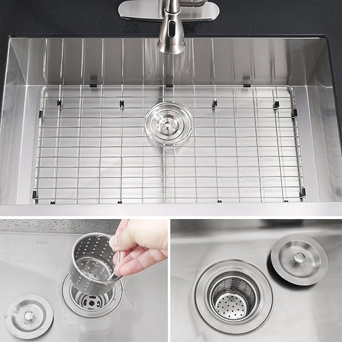 3-1/2-Inch Kitchen Sink Drain Strainer Assembly Kit, GZILA Deep Waste Basket Strainer with Sealing Lid Sink Stopper, 304 Stainless Steel Brushed Nickel