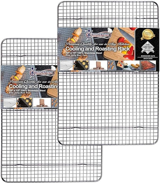 KITCHENATICS Jelly Roll Cooling Racks for Cooking and Baking, Heavy Duty Cooking Racks for Sheet Pan, Stainless Steel Wire Rack for Cooking, Cookie Cooling Rack Fits Jelly Roll Pan 15x10, Set of 2