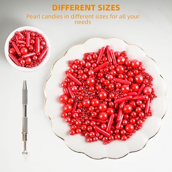 Kasvan Red Mix Sugar Sprinkles - Edible Candy Pearls with 4-Claw Sprinkle Pen,118g/4.16 Oz, Gift Box Pack, Baking Cake Decorations, Ice Cream Toppings and Cookie Decorating (Red)