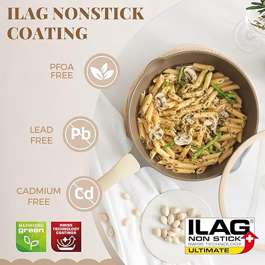 Nonstick Frying Pan, 8/10/12 Inch Stain/Scratch/Crack Proof Chef Pan, Healthy Skillet, PFOA Free Omelet Pan, Dishwasher & Oven Safe, Induction Compatible (10-Inch, Natural Linen)